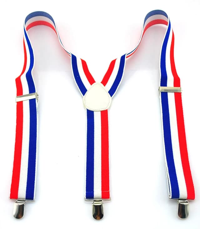 新 3.5 センチメートルワイド 5 ストライプサスペンダー男性メンズユニセックスクリップオンサスペンダー弾性 suspensorio ファッション "ブルー/ホワイト/赤旗" サスペンダー