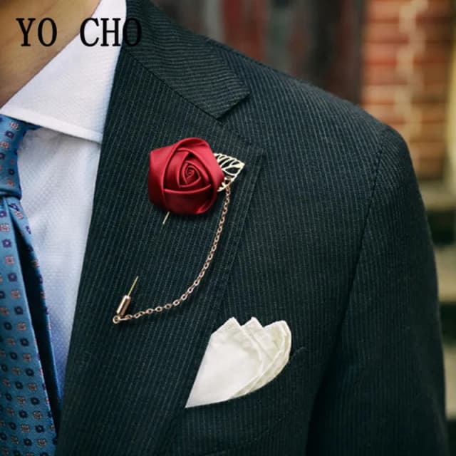 YO CHO 新郎ブートニアコサージュピン結婚式のシルクフラワー花婿の付添人ブートニアボタンホール結婚式の花結婚アクセサリー