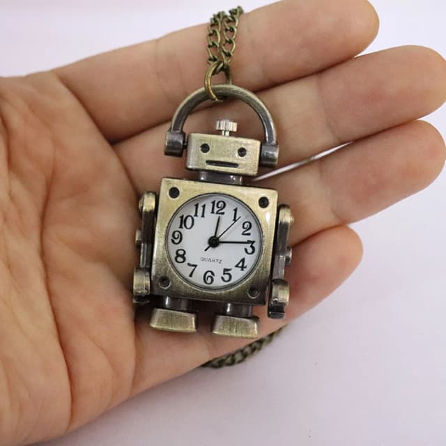 ヴィンテージロボット型懐中時計,アラビア数字,ラウンドダイヤル,クォーツ,装飾ペンダント,かわいいキーホルダー,パーティー用バッグチャーム