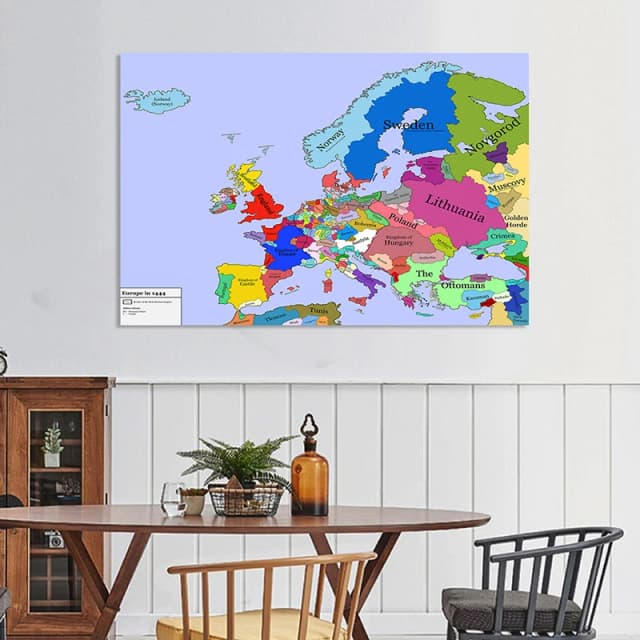 英語地図シリーズ背景布ヨーロッパ地図 - 1444、観光ツール、地理教育ツール、ホームスクール教室用品