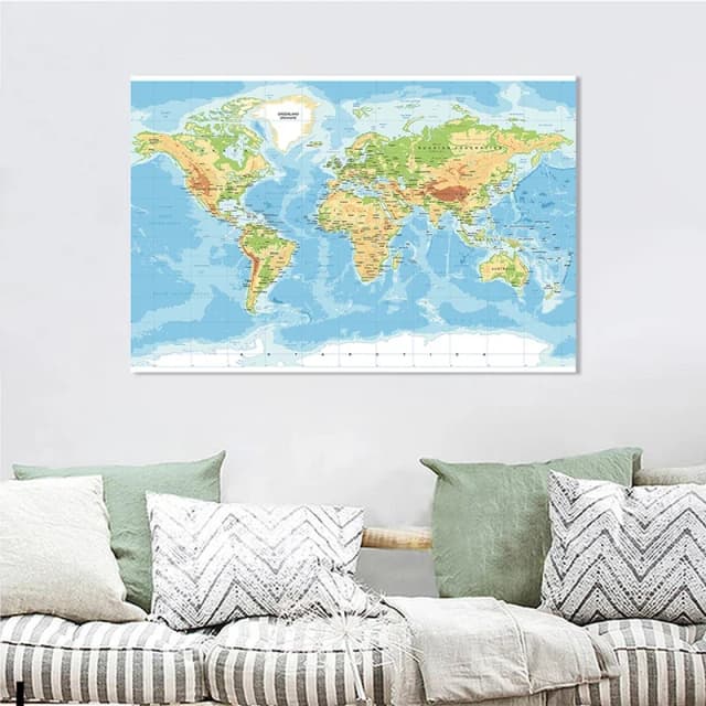 150*100cm 英語の世界地図 ウォールアート 装飾絵画 教育学用品 ホームデコレーション フレームなし