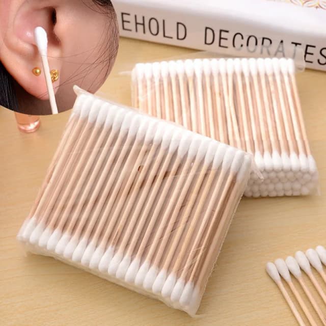 使い捨てダブルエンドサニタリー綿棒,クリーニング綿棒,ソフトバッグ,木製スティック,100個