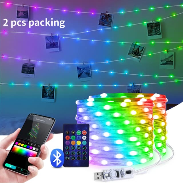 20m rgbic ledストリングライトws2812b rgb妖精クリスマスライトbluetooth usb 5vアドレス可能個別に音楽アプリ夢の色