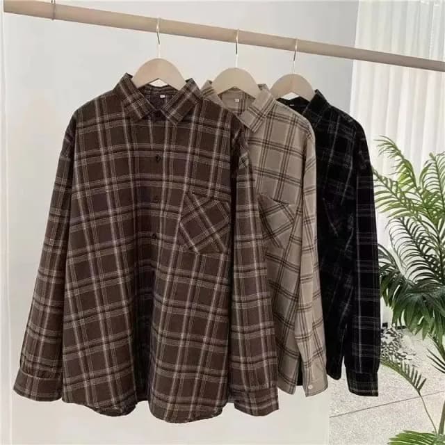 秋/冬レトロ長袖チェックシャツ韓国ファッション万能秋チェックシャツゆったり万能トップス