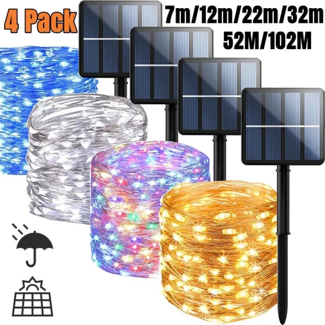 7 メートル/12 メートル/22 メートル/32 メートル/52 メートル/102 メートル LED ソーラーストリングライト屋外ガーデンフェアリーライト 1000 Led 防水ランプクリスマスパーティーの装飾