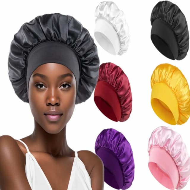 Bonnet de cetim monocromático para mulheres, envoltório de cabelo, elástico, laço estreito, borda, touca de banho, dormindo, cuidados com os cabelos