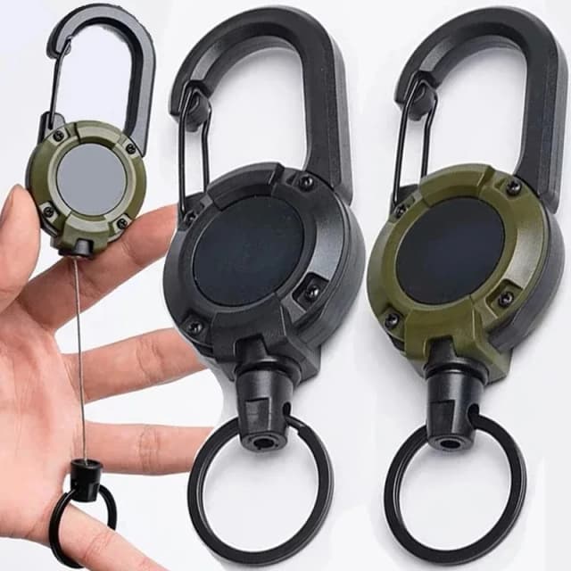 Retrátil Heavy Duty Pull Reel Mosquetão Chaveiro Correntes Fivela De Corda De Fio De Aço Forte, Chaveiro De Primavera, Ferramenta Desportiva Ao Ar Livre Chaveiro