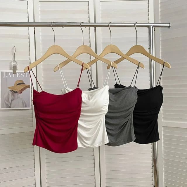 女性用フィットキャミソール,短いセクシーなタンクトップ,ストラップ付きの白い下着,韓国スタイル