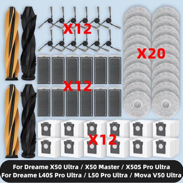 互換性のある( Dreame X50 Ultra Complete / X50 Master / X50S Pro Ultra / L50 Pro Ultra / L40S Pro Ultra / Mova V50 Ultra )スペアパーツローラーサイドブラシフィルターモップクロスダストバッグアクセサリー