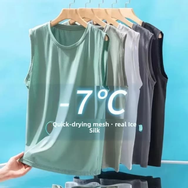 メンズアイスシルクメッシュベスト軽量スポーツ夏服ノースリーブ Tシャツタンクトップカジュアルファッションアウター
