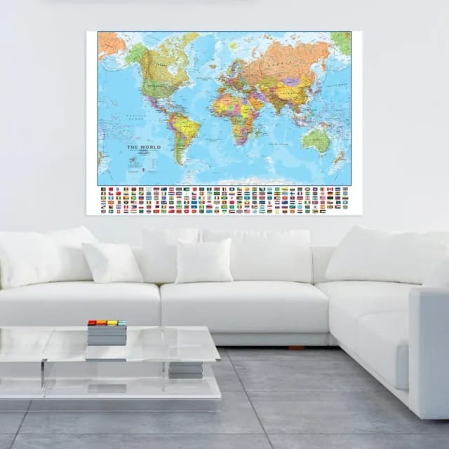地球儀世界地図マーク旅行壁アートポスタープリントリビングルーム学校教室絵画装飾 100x70cm