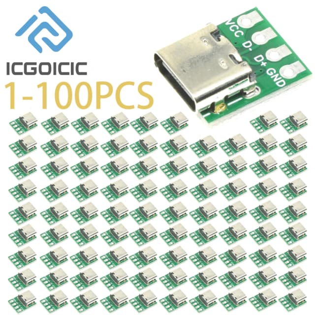 1-100PCS USB 3.1 タイプ C コネクタ - 16 ピン PCB ボードアダプター、データラインケーブル転送用ソケット