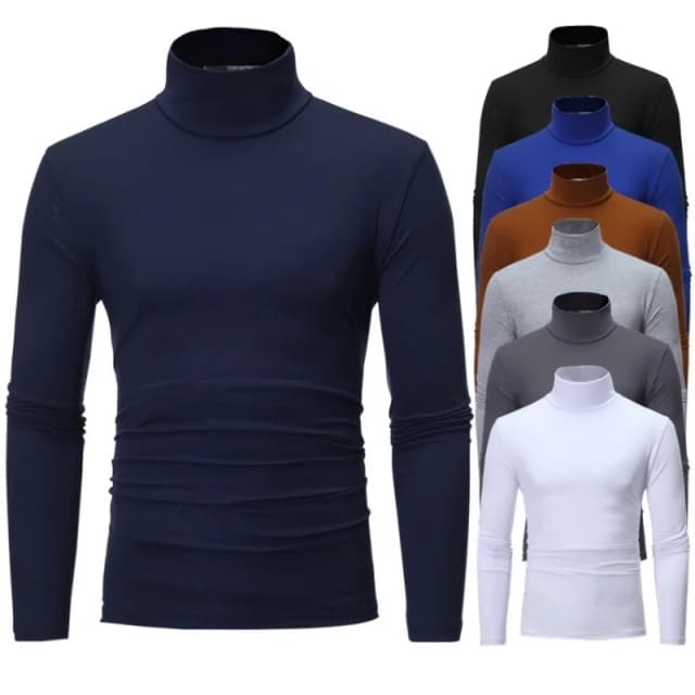 熱下着トップス男性冬服サーマルシャツ秋メンズ冬タイツハイネック薄型スリムフィット長袖 Tシャツ