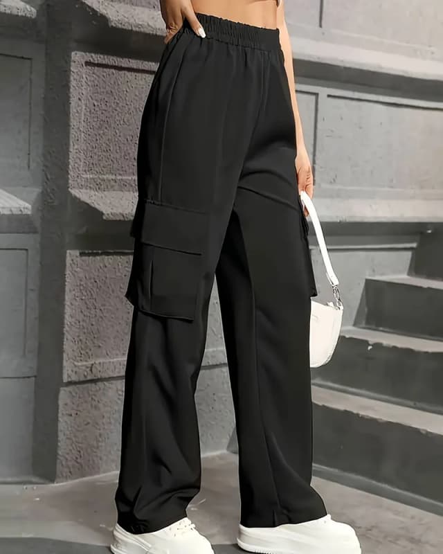 弾性ウエストファッショナブルな作業服パンツハイウエストワイドレッグパンツルーズ無地カジュアルスポーツパンツ女性のスポーツウェア