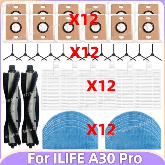 (ILIFE A30 Pro) に対応 掃除機部品 メインローラー サイドブラシ HEPA フィルター モップクロス ダストバッグ アクセサリー