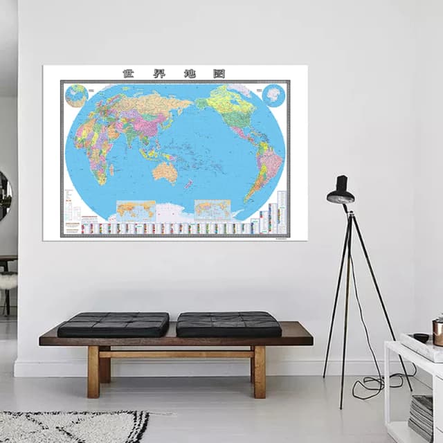 地理教育ツール タイムゾーンの世界地図 国旗付き 壁ポスター キャンバス絵画 装飾 旅行用品