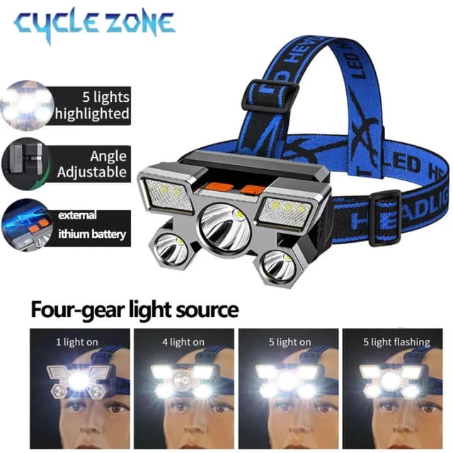 充電式ヘッドランプポータブル 5 LED ヘッドライト内蔵バッテリートーチポータブル作業灯ハイキング釣りキャンプヘッドライト