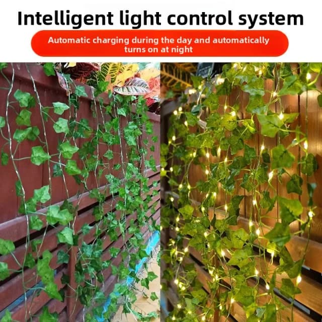 フラワーグリーンリーフストリングライト人工つるフェアリーライト電池式クリスマスツリーガーランドライト除草用家の装飾