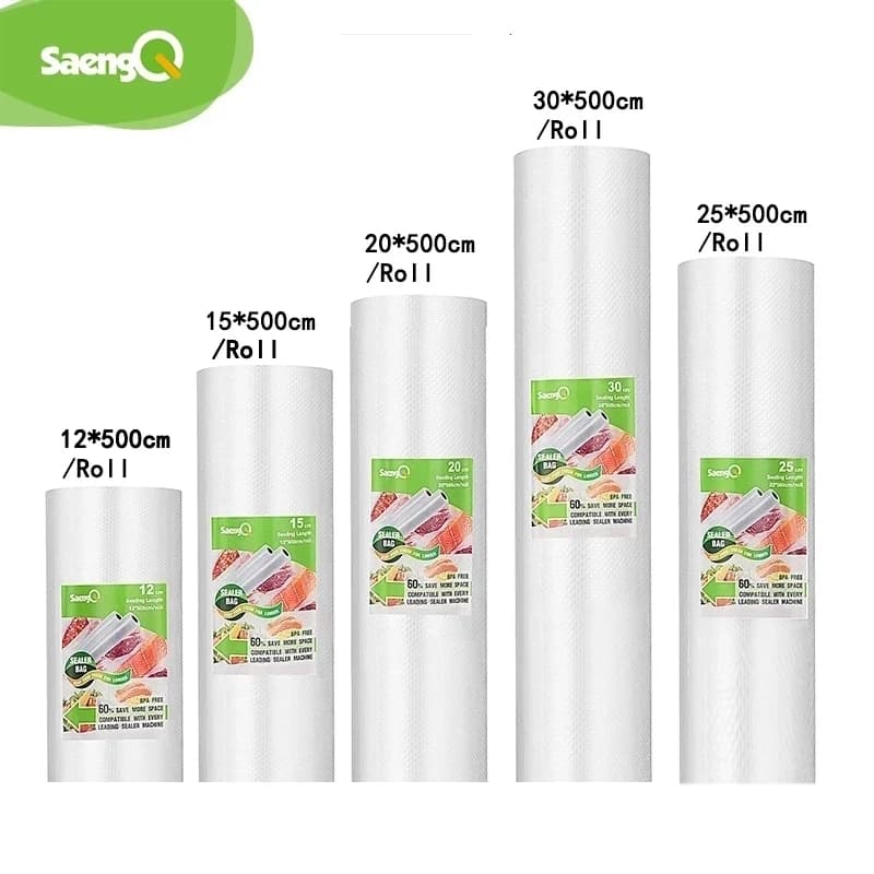 saengQ 食品用真空袋真空シーラー食品新鮮な長期保存 12 + 15 + 20 + 25 + 30 センチメートル * 500 センチメートルロール/ロットバッグ真空包装機