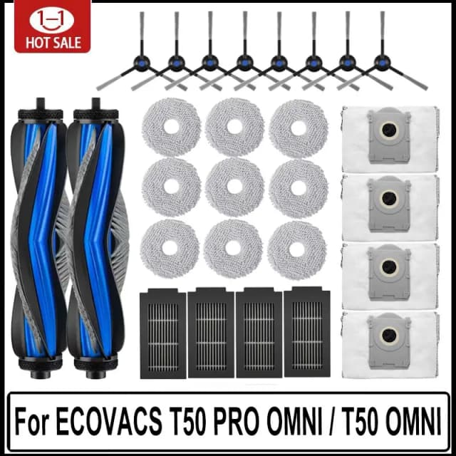 ECOVACS T50 PRO OMNI / T50 OMNI アクセサリー メインサイドブラシ モップクロス HEPAフィルター ダストバッグ ロボット掃除機スペアパーツ