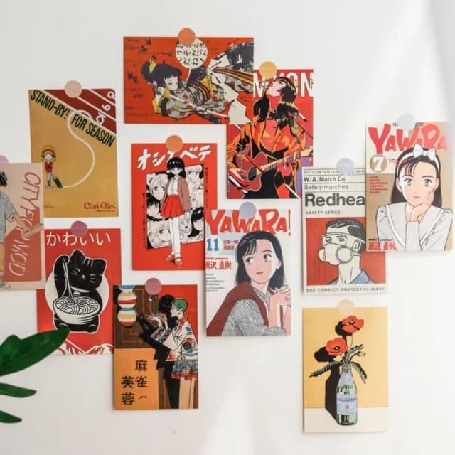 ​ 日本の昭和ヴィンテージ漫画少女ポストカードかわいい写真小道具部屋の背景壁クリエイティブ Diy かわいい 30 枚無料ステッカー
