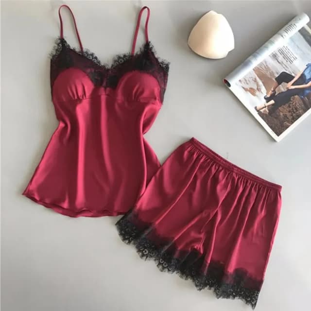 女性パジャマスーツファッション V ネックレースセクシーなランジェリーパジャマスリープショーツセットパジャマ新しい