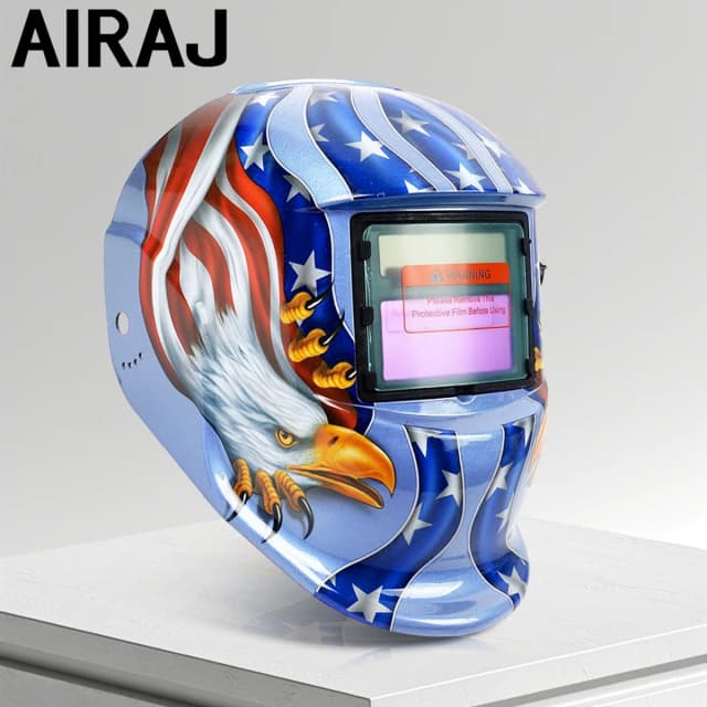 AIRAJ 溶接ヘルメット自動遮光溶接マスク TIG MIG アーク溶接機ラージビュートゥルーカラー DIN9-13 93*42 ミリメートルビジョン