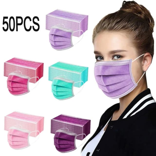 50 個女性男性固体マスク使い捨てフェイスマスク 3 層耳ループ抗 PM2.5 マスク