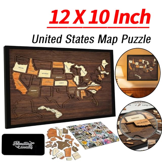 12×10インチ木製アメリカ合衆国地図パズル 軽量USA旅行地図パズル 休暇用 家庭教室の壁飾り ホームデコレーション