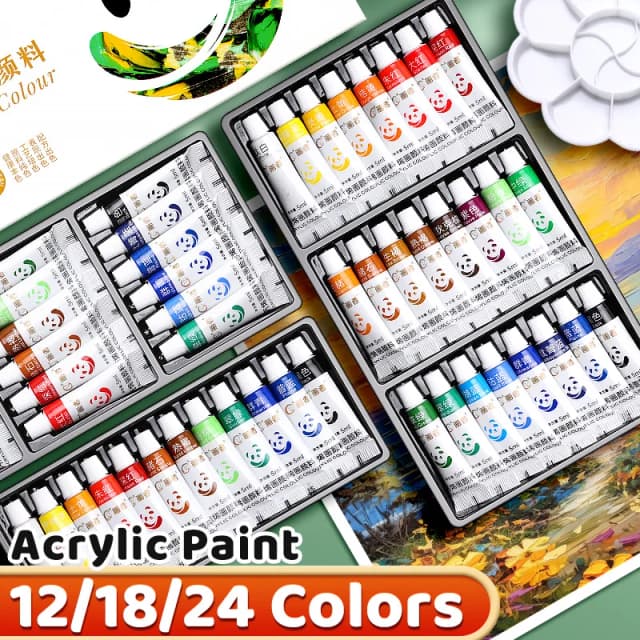 ポータブルアクリル絵の具セット,防水,芸術,豊富な顔料,日曜大工,描画,絵画,キャンバス,岩,12, 18, 24色,5ml, 0.17オンス