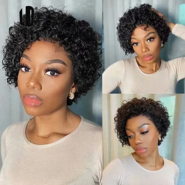 ブラジル人毛ウィッグ 黒人女性用 アフロカール ピクシーボブ ショート プレプラックヘアライン 13x1 HDレースフロントボブ ウォーターウェーブウィッグ