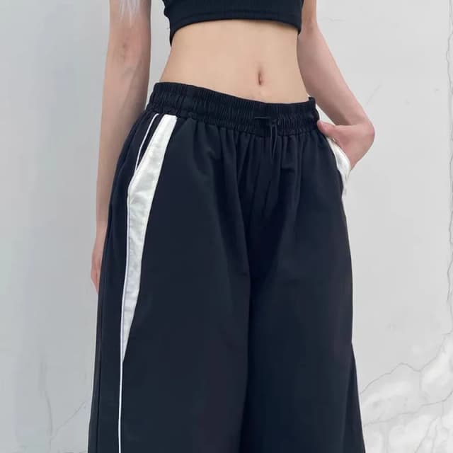 アメリカンレトロワイドレッグパンツ、ブラックストリートヒップホップトレンド、レジャーワイドレッグパンツ、ストレートチューブ、バギースウェットパンツ