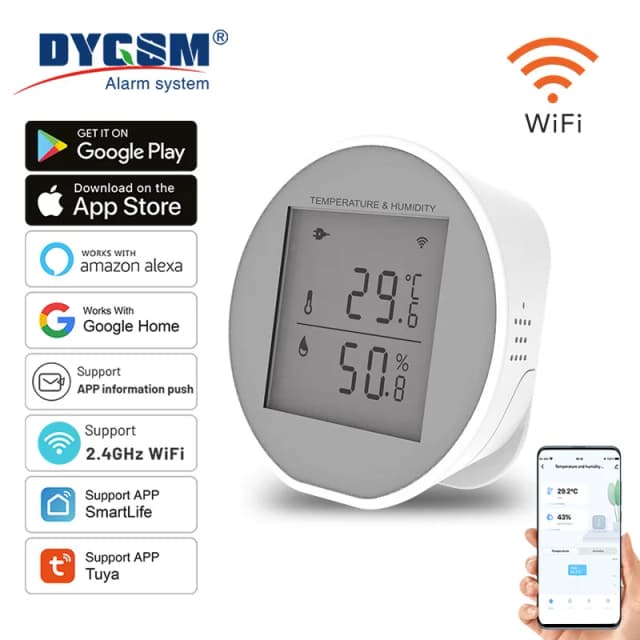 Tuya-温度計と湿度センサー,Wi-Fi,LCDデジタルディスプレイ,55dB温度計,アラーム音,USBまたはバッテリーと互換性があります