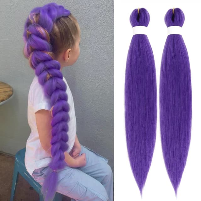 紫色の編み込みヘア、プレストレッチ加工済みの長い合成編み込みヘアエクステンション、ステージパーティー、ハロウィンコスチューム、コスプレ用