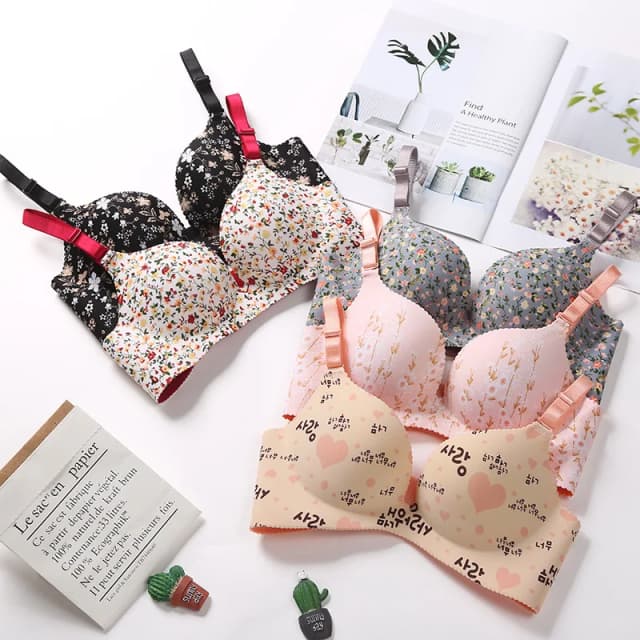 女性フラワープリントシームレスブラジャーセクシーなランジェリー花プッシュアップブラジャーワンピース下着