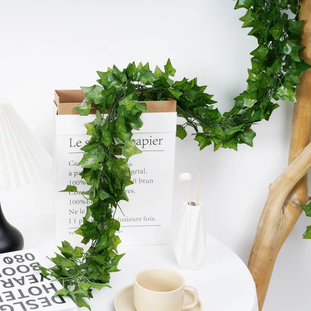 1 Stück 2,0 m Home Decor künstliche Efeublattgirlande Pflanzen Rebe gefälschte Laubblumen Creeper grün 72 Stück Blatt Efeu Kranz