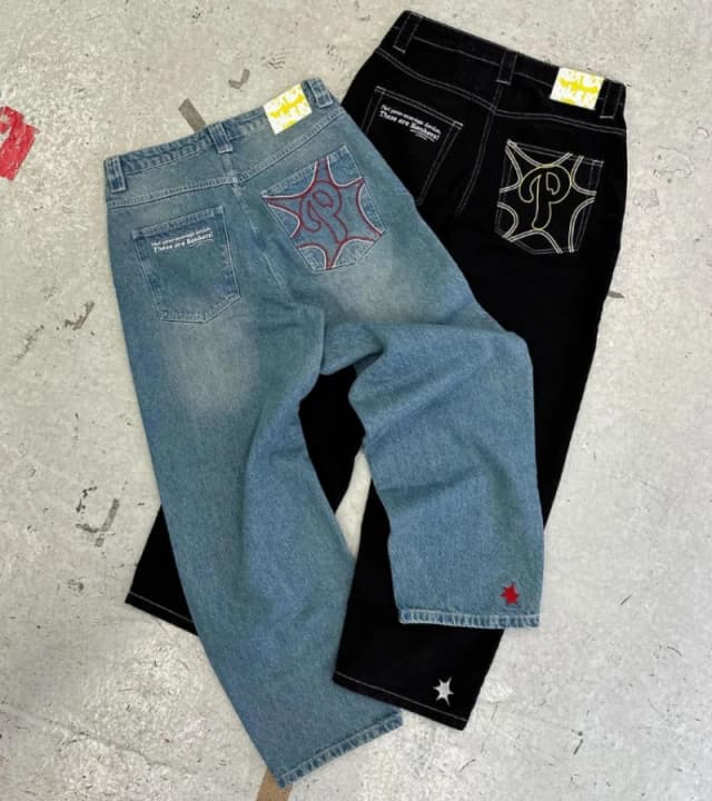 Y2k 男性レトロ原宿服 2023 新だぶだぶカジュアルワイドレッグジーンズヒップホッププリントジーンズトレンドファッション黒ハイウエストジーンズ