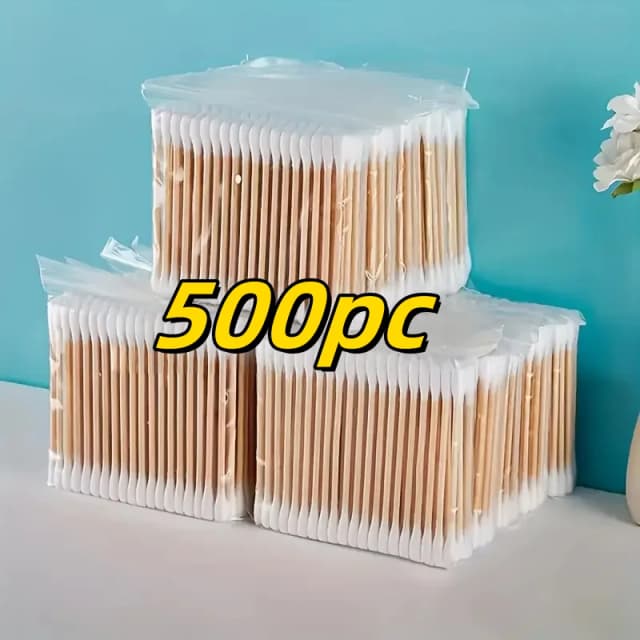 500本竹製両端綿棒 - 耳とメイクに優しい、無香料