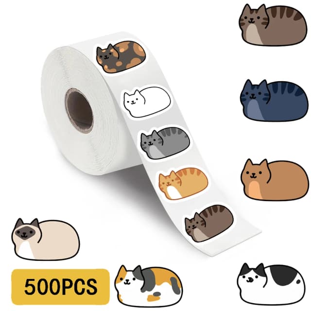 500枚入りのかわいい漫画猫ロールステッカー – ノートパソコン、荷物、スケートボード、携帯電話用の防水ビニールデカール