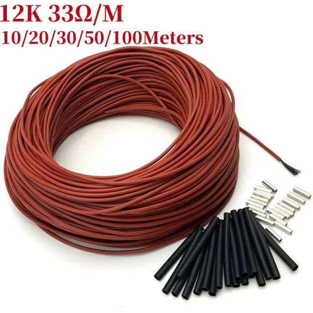 10～100メートル 12K 床暖房ケーブル 33Ω/m 赤外線床暖房フィルム 220V カーボンファイバー加熱線コイル