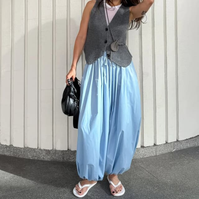 Talenza 夏のファッションポケットブルマ女性のズボンプリーツルーズハイウエストパッチワーク包帯ストリートワイドレッグ女性パンツ