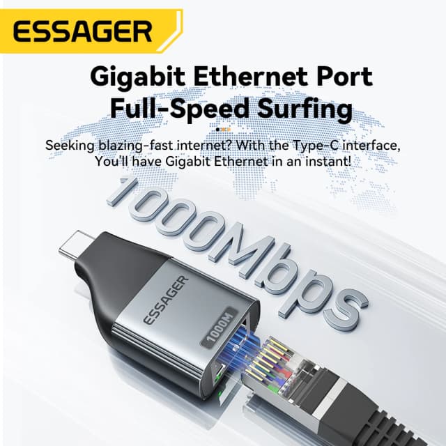 Essager Type-C - イーサネットアダプター 100/1000Mbps ギガビット高速 RJ45 - Type-C アダプター MacBook ラップトップ有線ネットワークカード用