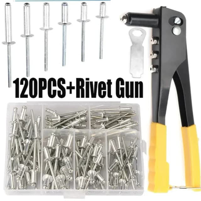 120個入りリベット/ヘビーデューティーリベッターセット ポップリベットガン詰め合わせキット ハンドツール リベットナットツール