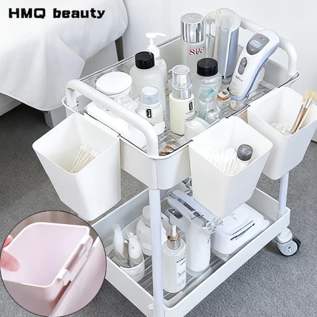 引き出し付きプラスチック製サロン用トロリー、クリーナー収納、化粧品、医療用作業カート、ローリング家具、美容院用補助カート
