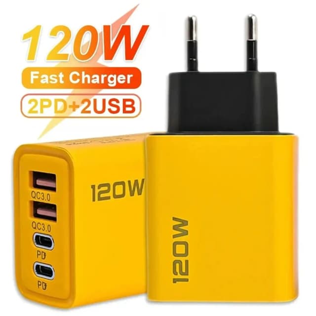 USB Type-C壁充電器,4ポート,PD,急速充電,QC 3.0,トラベル,iPhone 15, Samsung, Xiaomi,合計120W