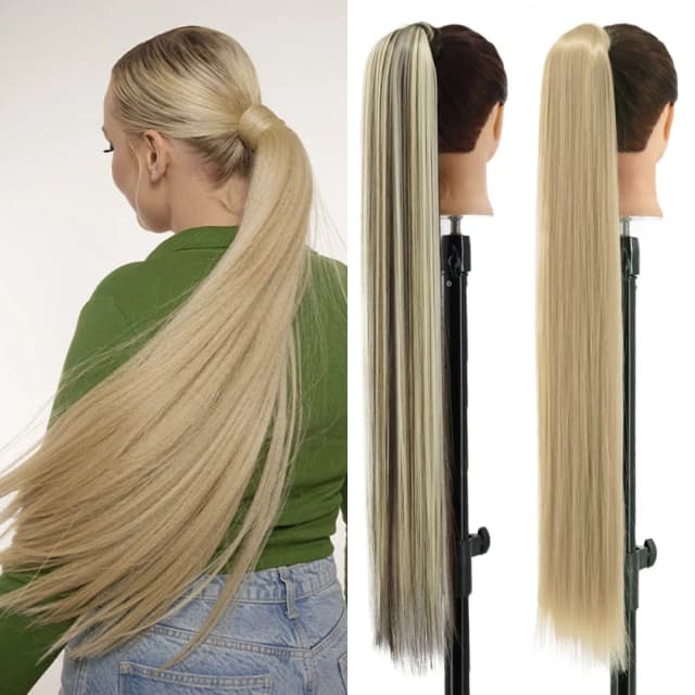 LISI ガール 85 センチメートル合成ロングストレートポニーテールヘアクリップヘアエクステンションブロンドブラウンラップアラウンドポニーかつら女性のための