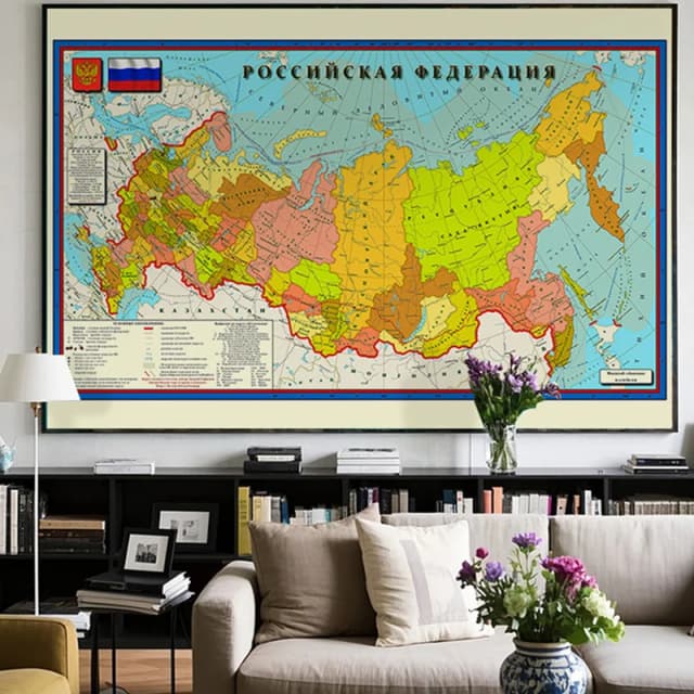 ロシア地図背景-ロシア地図-行政地図ウォールアートポスター、観光/教育ツール、装飾用吊り下げ絵画