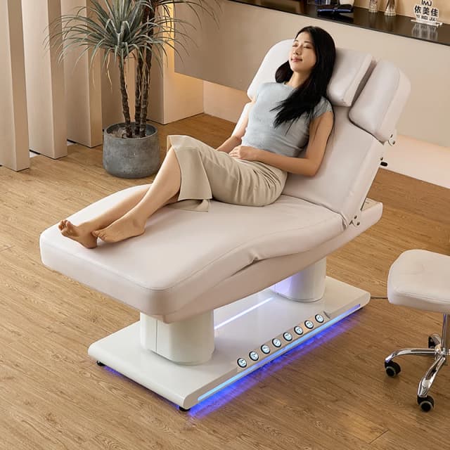 美容院用の快適なマッサージベッド,スパとまつげ用の電気マッサージベッド,白と金,新しいデザイン