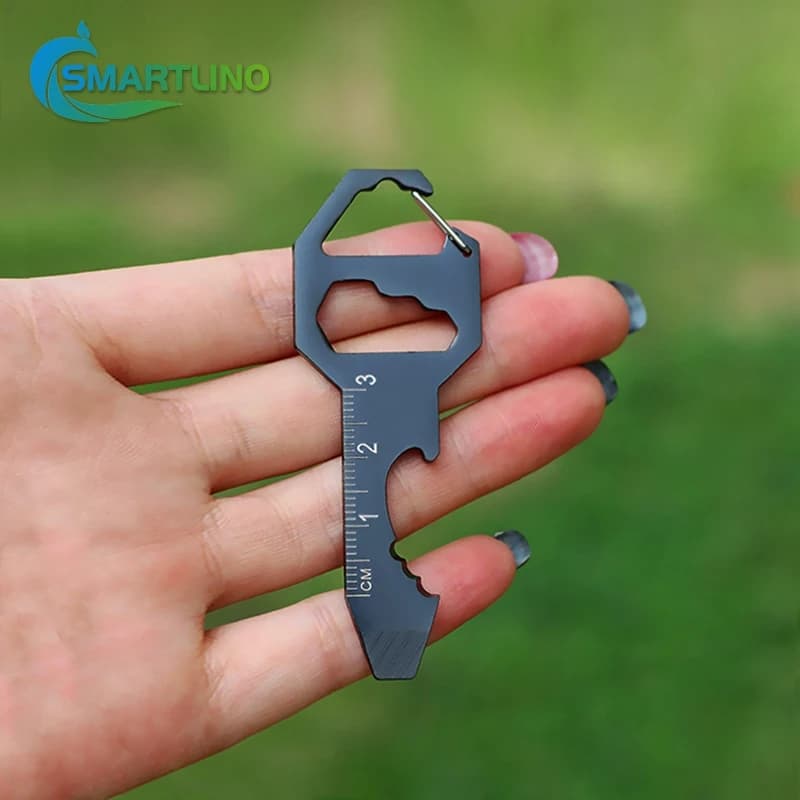 ステンレス鋼のマルチツールキーチェーン,自己防衛栓抜き,測定定規,ドライバー,ガジェットコンテナ,ポケットツール