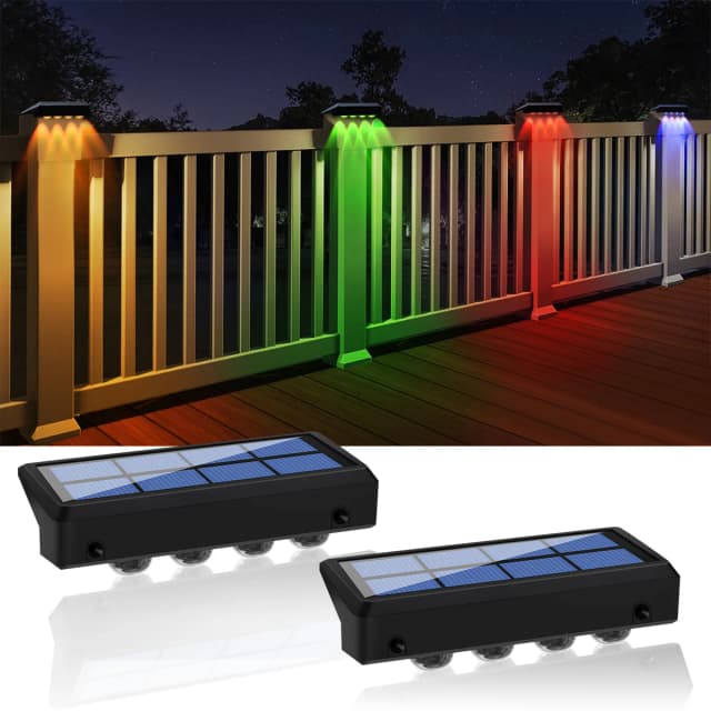 2 個ソーラーフェンスライト RGB 変色/ウォームホワイト LED ソーラーステップライト屋外ウォールライト IP65 防水装飾ランプ